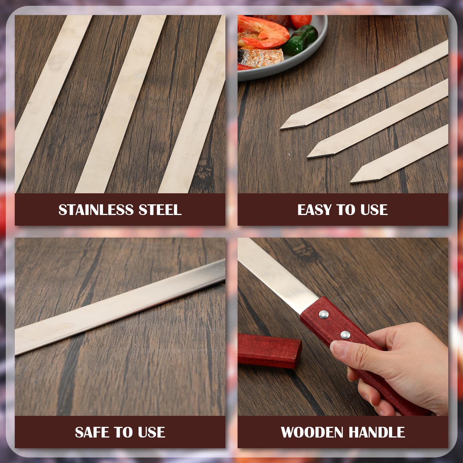 Zhehao 16 Pcs Heavy Duty Kabob Skewers 1 Inch Wide 2Mm Thin Kabob Skewers Bbq Skewers Stainless Steel Metal Skewers For Grilling